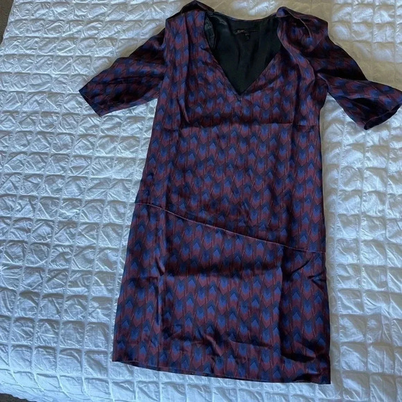 Maje silk printed shoulder pad mini dress - Picture 2 of 11